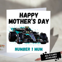 Load image into Gallery viewer, F1 Mother&#39;s Day Card Featuring Formula One Racing Car
